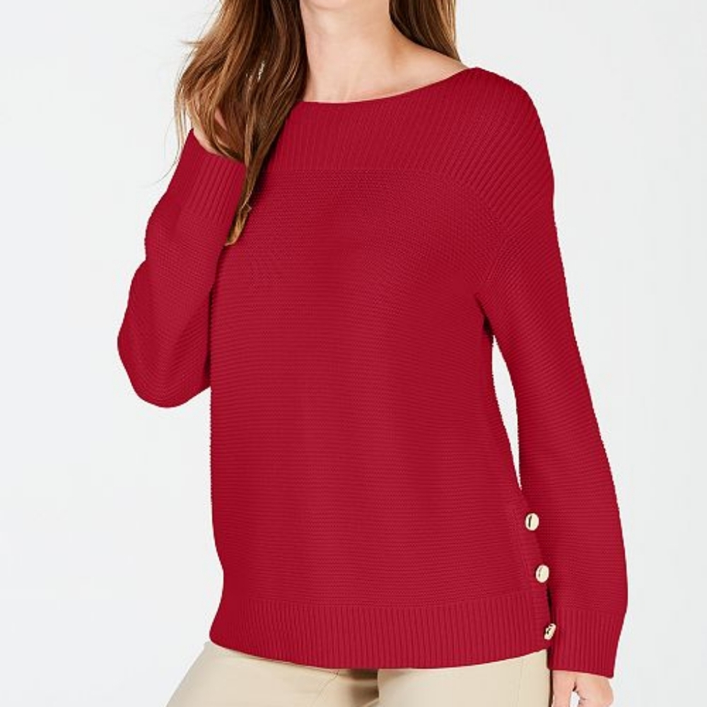 NWT Charter Club Red Side Button Sweater